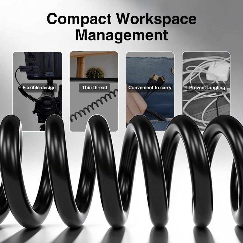 Duttek 4K Mini HDMI to HDMI Coiled Cable 1FT-4FT, Ultra-Thin HDMI to Mini HDMI Cable Support 4K Ultra HD, 1080p, 3D,for Projector, Monitor, Camcorder - Image 4